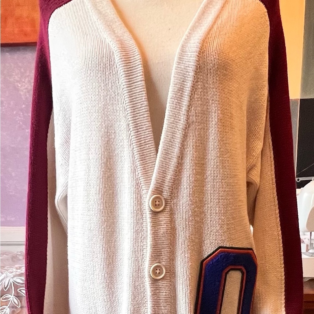 Urban Outfitters Cream and Burgundy Lettermen’s Button down Cardigan - Picture 15 of 15